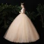 Illusion Champagne See-through Outdoor / Garden Wedding Dresses 2020 Ball Gown Square Neckline 1/2 Sleeves Appliques Lace Beading Bow Sash Floor-Length / Long Ruffle