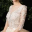 Illusion Champagne See-through Outdoor / Garden Wedding Dresses 2020 Ball Gown Square Neckline 1/2 Sleeves Appliques Lace Beading Bow Sash Floor-Length / Long Ruffle
