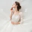 High-end Champagne Genomskinliga Bröllopsklänningar 2020 Balklänning Fyrkantig Ringning 3/4 ärm Halterneck Pierced Appliqués Spets Chapel Train Ruffle