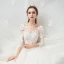 High-end Champagne Genomskinliga Bröllopsklänningar 2020 Balklänning Fyrkantig Ringning 3/4 ärm Halterneck Pierced Appliqués Spets Chapel Train Ruffle