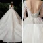 High-end Champagne Genomskinliga Bröllopsklänningar 2020 Balklänning Fyrkantig Ringning 3/4 ärm Halterneck Pierced Appliqués Spets Chapel Train Ruffle