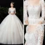 High-end Champagne Genomskinliga Bröllopsklänningar 2020 Balklänning Fyrkantig Ringning 3/4 ärm Halterneck Pierced Appliqués Spets Chapel Train Ruffle