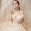 Luxe Champagne Robe De Mariée 2020 Robe Boule De l'épaule Manches Courtes Dos Nu Perlage Glitter Paillettes Tulle Royal Train Volants