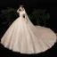 Luxe Champagne Robe De Mariée 2020 Robe Boule De l'épaule Manches Courtes Dos Nu Perlage Glitter Paillettes Tulle Royal Train Volants