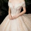 Luxe Champagne Robe De Mariée 2020 Robe Boule De l'épaule Manches Courtes Dos Nu Perlage Glitter Paillettes Tulle Royal Train Volants