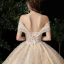 Luxe Champagne Robe De Mariée 2020 Robe Boule De l'épaule Manches Courtes Dos Nu Perlage Glitter Paillettes Tulle Royal Train Volants
