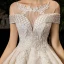 Luxury / Gorgeous Champagne See-through Wedding Dresses 2020 Ball Gown Scoop Neck Short Sleeve Backless Glitter Appliques Lace Beading Tassel Chapel Train Ruffle