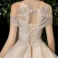 Luxury / Gorgeous Champagne See-through Wedding Dresses 2020 Ball Gown Scoop Neck Short Sleeve Backless Glitter Appliques Lace Beading Tassel Chapel Train Ruffle