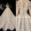 Luxury / Gorgeous Champagne See-through Wedding Dresses 2020 Ball Gown Scoop Neck Short Sleeve Backless Glitter Appliques Lace Beading Tassel Chapel Train Ruffle