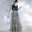 Chic / Belle Bleu D'encre Robe De Soirée 2020 Princesse V-Cou 1/2 Manches Glitter Paillettes Tulle Ceinture Longue Volants Dos Nu Robe De Ceremonie
