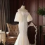 High-end Champagne Lace Wedding Dresses 2020 Trumpet / Mermaid Off-The-Shoulder Puffy 1/2 Sleeves Backless Court Train