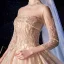 Luxe Champagne Transparentes Robe De Mariée 2020 Robe Boule Col Haut 3/4 Manches Dos Nu Glitter Appliques En Dentelle Fait main Perlage Royal Train Volants
