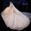 Luxe Champagne Transparentes Robe De Mariée 2020 Robe Boule Col Haut 3/4 Manches Dos Nu Glitter Appliques En Dentelle Fait main Perlage Royal Train Volants