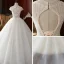 High-end Champagne Outdoor / Garden Wedding Dresses 2020 Ball Gown Scoop Neck Short Sleeve Backless Handmade  Beading Floor-Length / Long Ruffle