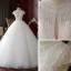 High-end Champagne Outdoor / Garden Wedding Dresses 2020 Ball Gown Scoop Neck Short Sleeve Backless Handmade  Beading Floor-Length / Long Ruffle