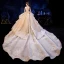 Luxury / Gorgeous Champagne Wedding Dresses 2020 Ball Gown Spaghetti Straps Sleeveless Backless Beading Appliques Lace Glitter Tulle Cathedral Train Ruffle