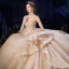 Luxury / Gorgeous Champagne Wedding Dresses 2020 Ball Gown Spaghetti Straps Sleeveless Backless Beading Appliques Lace Glitter Tulle Cathedral Train Ruffle