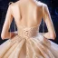 Luxury / Gorgeous Champagne Wedding Dresses 2020 Ball Gown Spaghetti Straps Sleeveless Backless Beading Appliques Lace Glitter Tulle Cathedral Train Ruffle