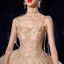 Luxury / Gorgeous Champagne Wedding Dresses 2020 Ball Gown Spaghetti Straps Sleeveless Backless Beading Appliques Lace Glitter Tulle Cathedral Train Ruffle