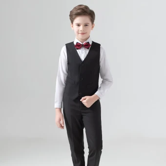 Modest Simple Burgundy Tie Black Boys Wedding Suits 2020