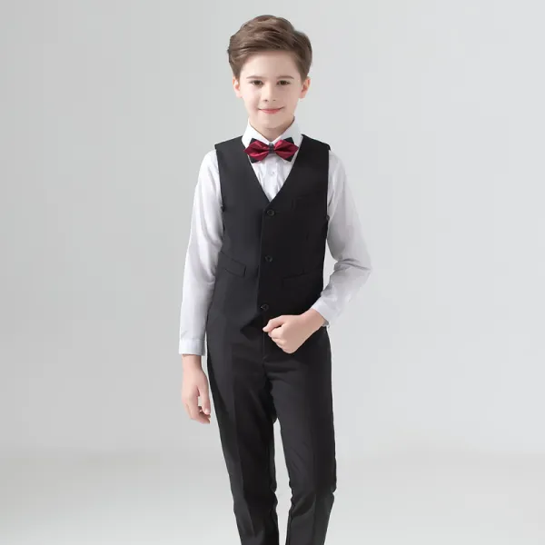 Modest / Simple Burgundy Tie Black Boys Wedding Suits 2020