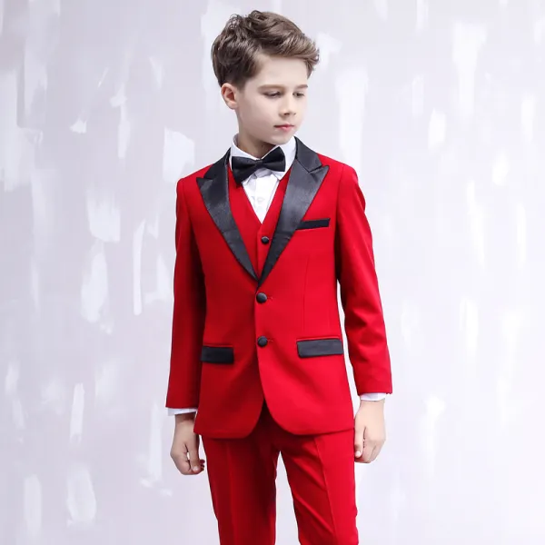Modest / Simple Black Tie Red Boys Wedding Suits 2020