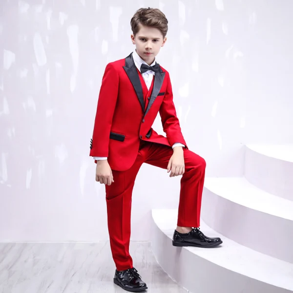 Modest / Simple Black Tie Red Boys Wedding Suits 2020