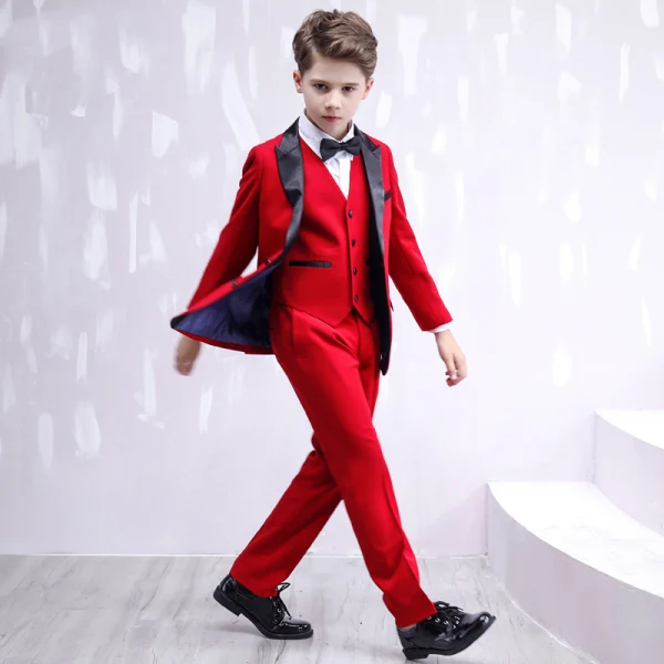 Modest / Simple Black Tie Red Boys Wedding Suits 2020