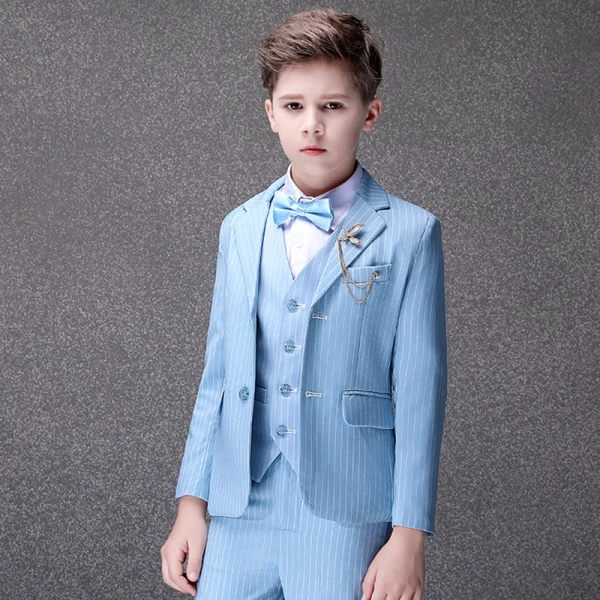 Mode Bleu Ciel Rayé Costumes De Mariage pour garçons 2020