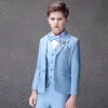 Fashion Sky Blue Striped Boys Wedding Suits 2020