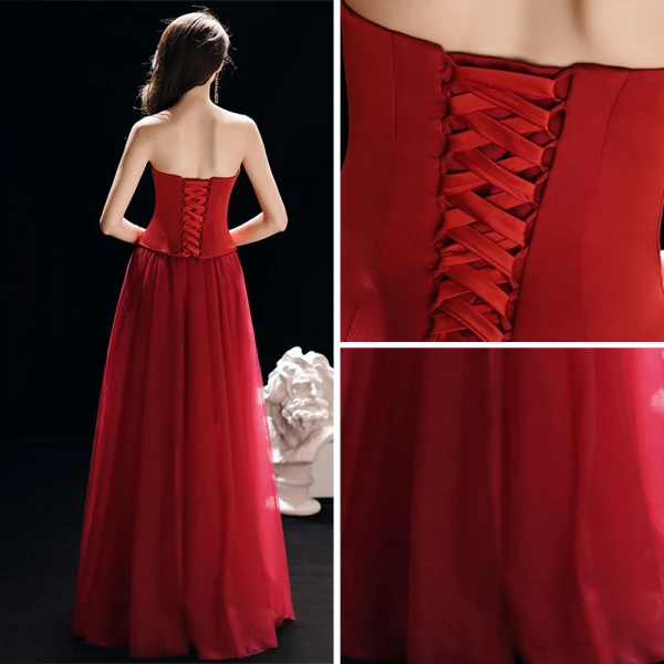 Schöne Rot Overall 2019 A Linie Bandeau Ärmellos Lange Rüschen Rückenfreies Abendkleider