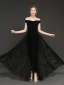 Modern / Fashion Winter Black Suede Jumpsuit 2019 A-Line / Princess Off-The-Shoulder Short Sleeve Floor-Length / Long Backless Evening Dresses