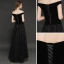 Modern / Fashion Winter Black Suede Jumpsuit 2019 A-Line / Princess Off-The-Shoulder Short Sleeve Floor-Length / Long Backless Evening Dresses