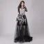 Affordable Black See-through Summer Prom Dresses 2018 A-Line / Princess Appliques Lace Scoop Neck Long Sleeve Court Train Ruffle Formal Dresses