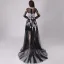 Affordable Black See-through Summer Prom Dresses 2018 A-Line / Princess Appliques Lace Scoop Neck Long Sleeve Court Train Ruffle Formal Dresses