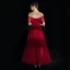 High Low Burgundy Homecoming Graduation Dresses 2019 A-Line / Princess Off-The-Shoulder Short Sleeve Spotted Tulle Asymmetrical Ruffle Backless Formal Dresses