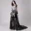 Affordable Black See-through Summer Prom Dresses 2018 A-Line / Princess Appliques Lace Scoop Neck Long Sleeve Court Train Ruffle Formal Dresses