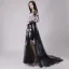 Affordable Black See-through Summer Prom Dresses 2018 A-Line / Princess Appliques Lace Scoop Neck Long Sleeve Court Train Ruffle Formal Dresses