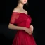 High Low Burgundy Homecoming Graduation Dresses 2019 A-Line / Princess Off-The-Shoulder Short Sleeve Spotted Tulle Asymmetrical Ruffle Backless Formal Dresses