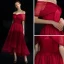High Low Burgundy Homecoming Graduation Dresses 2019 A-Line / Princess Off-The-Shoulder Short Sleeve Spotted Tulle Asymmetrical Ruffle Backless Formal Dresses