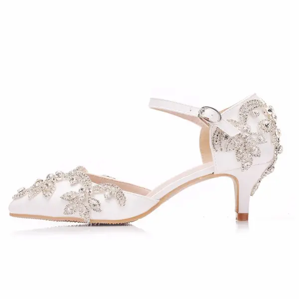 Piękne Białe Rhinestone Buty Ślubne 2025 5 cm Szpilki Szpiczaste Ślub Sandały Wysokie Obcasy