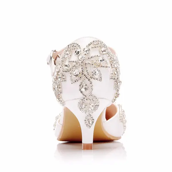 Piękne Białe Rhinestone Buty Ślubne 2025 5 cm Szpilki Szpiczaste Ślub Sandały Wysokie Obcasy