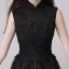 Chinese style Black Prom Dresses 2018 A-Line / Princess High Neck Sleeveless Appliques Lace Beading Sequins Floor-Length / Long Ruffle Formal Dresses