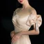 Bling Bling Champagne Robe De Soirée 2019 Princesse Encolure Dégagée Noeud Manches Courtes Perlage Gland Faux Diamant Ceinture Longue Volants Dos Nu Glitter Robe De Ceremonie