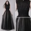 Chinese style Black Prom Dresses 2018 A-Line / Princess High Neck Sleeveless Appliques Lace Beading Sequins Floor-Length / Long Ruffle Formal Dresses