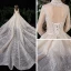 Vintage / Retro Champagne See-through Wedding Dresses 2020 Ball Gown High Neck Long Sleeve Backless Glitter Tulle Appliques Lace Beading Royal Train Ruffle