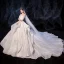 Romantic Ivory See-through Wedding Dresses 2020 Ball Gown Square Neckline 3/4 Sleeve Appliques Lace Beading Cathedral Train Ruffle