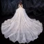 Romantic Ivory See-through Wedding Dresses 2020 Ball Gown Square Neckline 3/4 Sleeve Appliques Lace Beading Cathedral Train Ruffle
