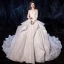 Romantic Ivory See-through Wedding Dresses 2020 Ball Gown Square Neckline 3/4 Sleeve Appliques Lace Beading Cathedral Train Ruffle