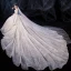 Romantic Ivory See-through Wedding Dresses 2020 Ball Gown Square Neckline 3/4 Sleeve Appliques Lace Beading Cathedral Train Ruffle